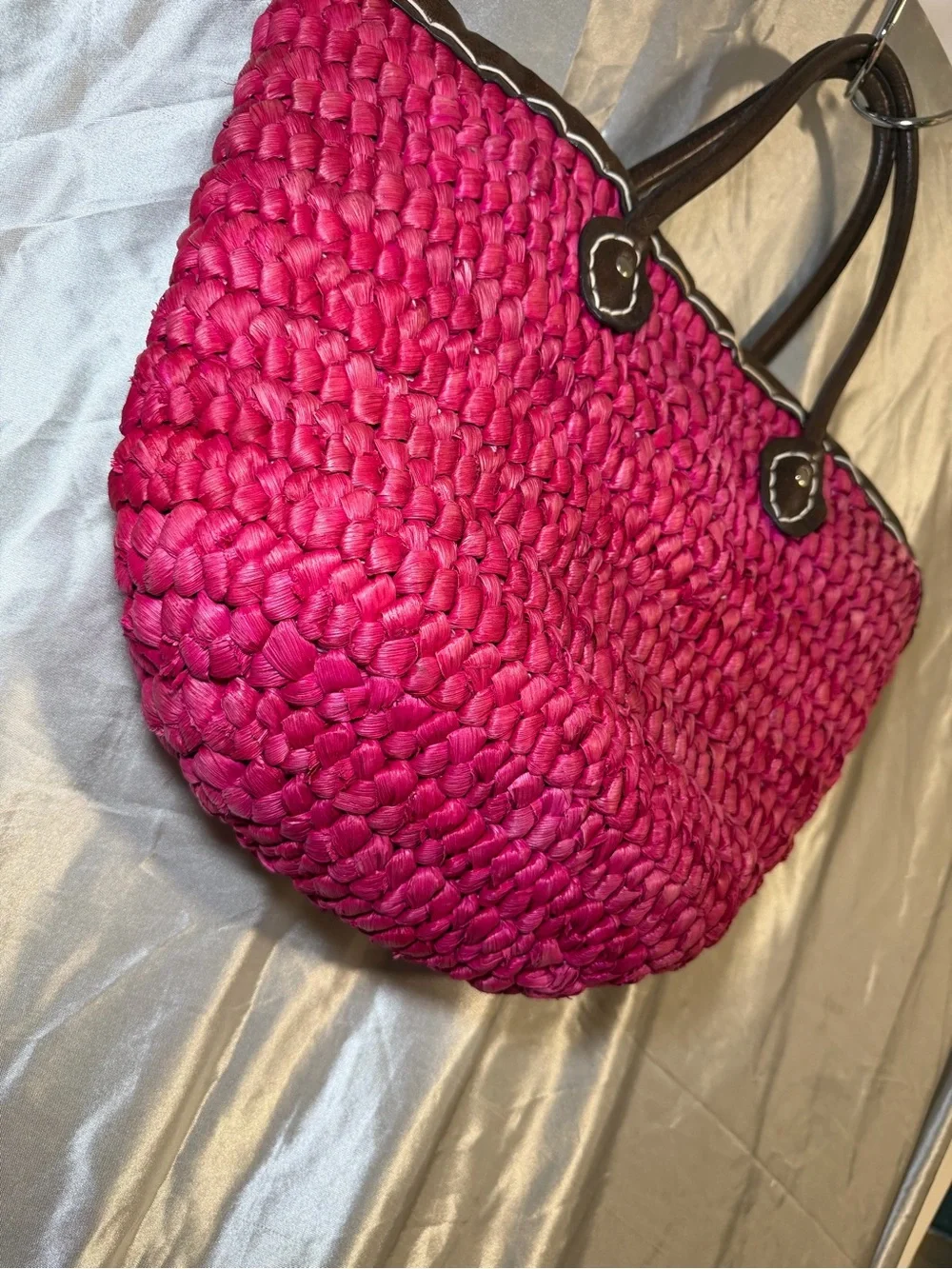 Y2K Limited Edition Hot Pink Woven Straw Basket Tote Bag